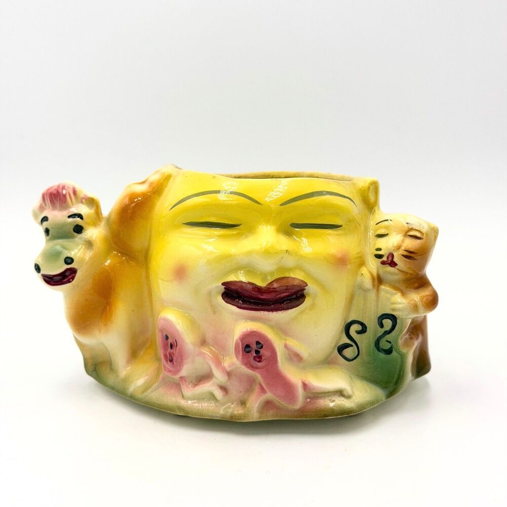 Vintage Hey Diddle Diddle Ceramic Planter Cow Jumped Over Moon Nursery Rhyme